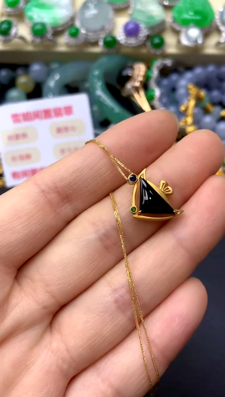 颈饰18K金镶嵌翡翠178-中国好珍宝