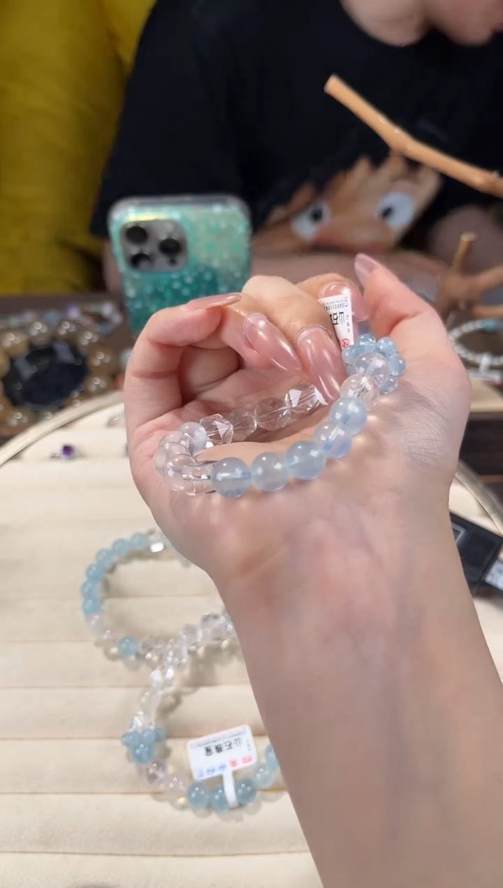 海蓝宝石手链未镶嵌0028海蓝宝白水钻切+跑环