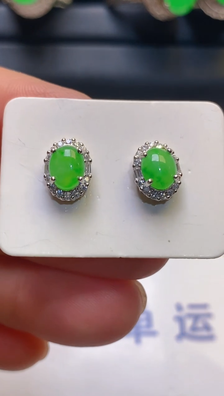 【闪购商品】翡翠耳饰银S925镶嵌天然A货翡翠1