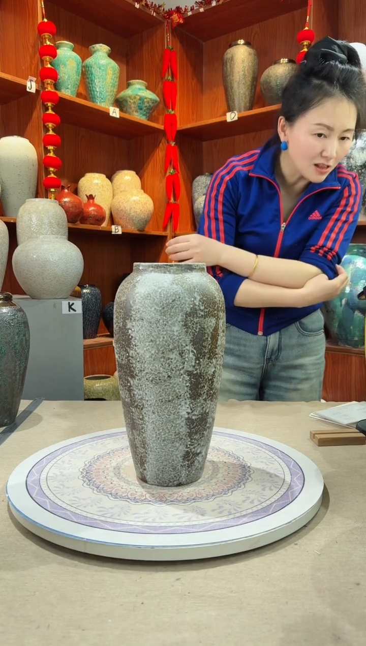 【闪购商品】瓶陶瓷花瓶 无花 灰白雪花秀大号