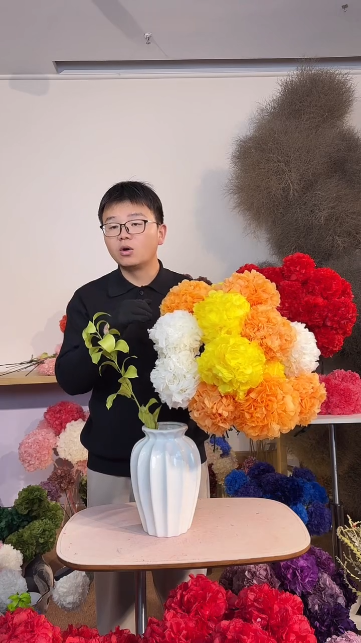 漂色永生大叶绣球花球 13枝—金黄4/香槟6/白3