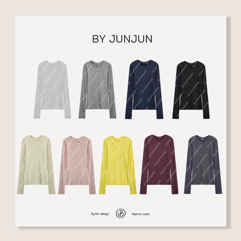 ByJunjun8年卷边 经典显瘦卷边中缝打底衫面膜T恤