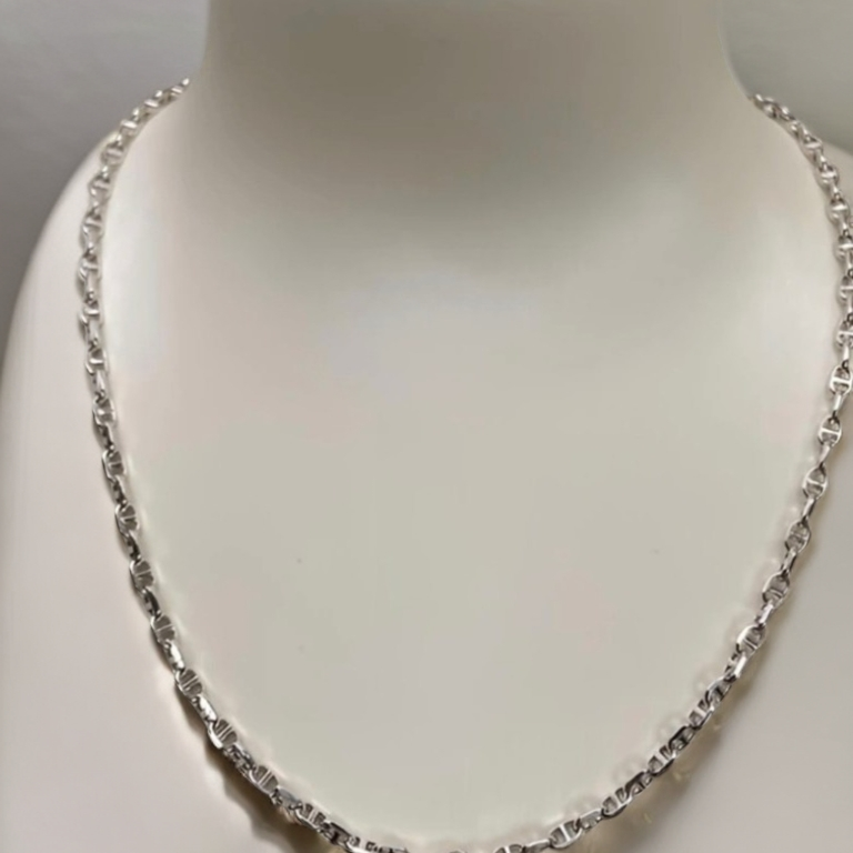 18K金猪鼻子白金素金项链  时尚手工百搭简约