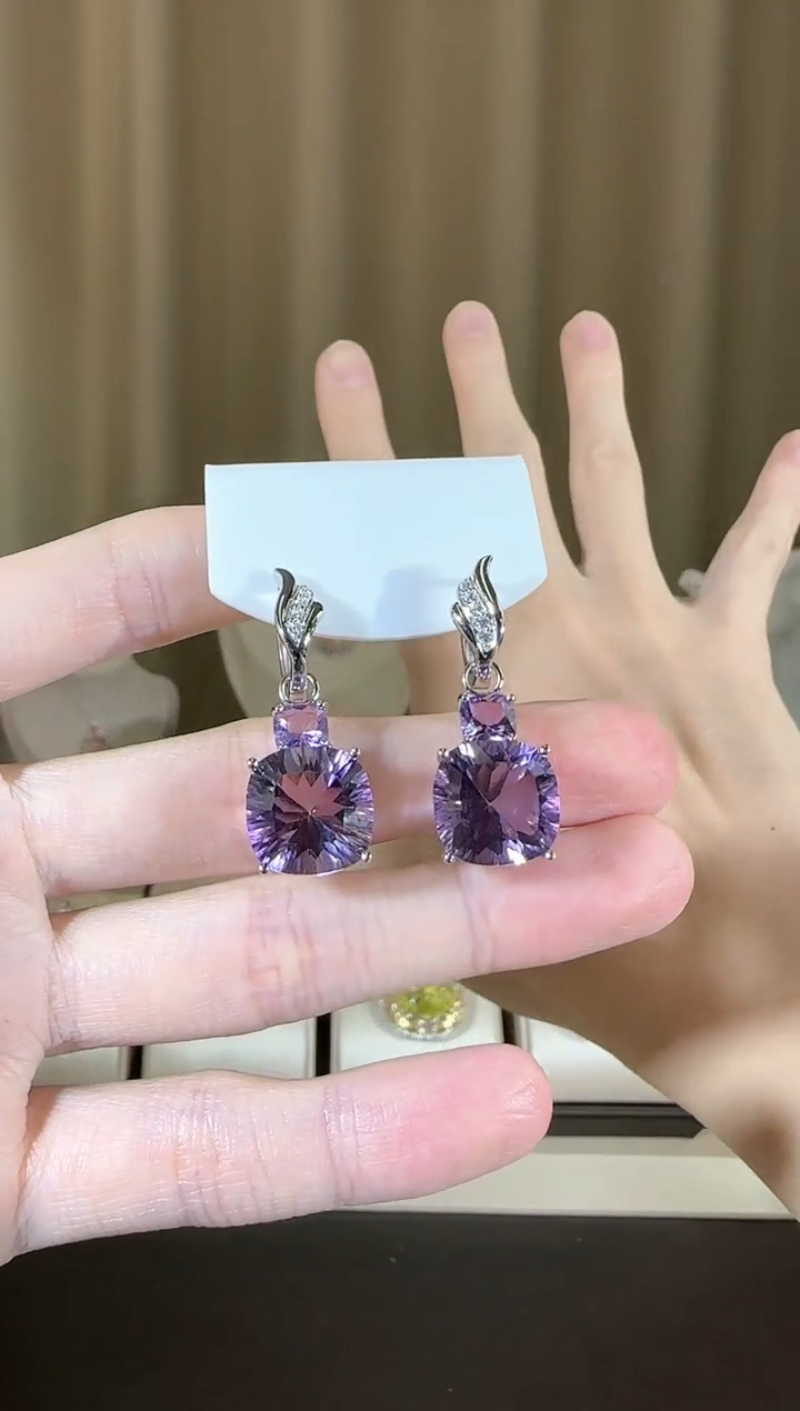 【闪购商品】紫晶耳饰银S925镶嵌13mm耳坠耳扣款