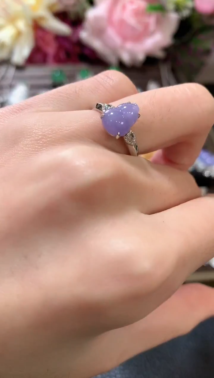 18K金镶嵌戒指翡翠c9紫色有色差