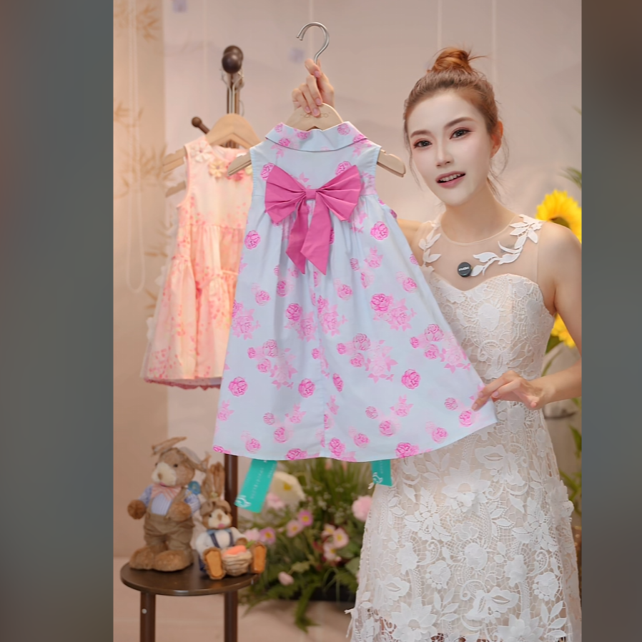 MOMOCO夏季韩版女童时尚蝴蝶连衣裙