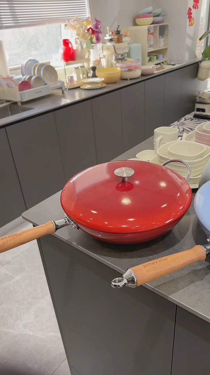 【闪购商品】瓷珐琅炒锅32cm-樱桃红
