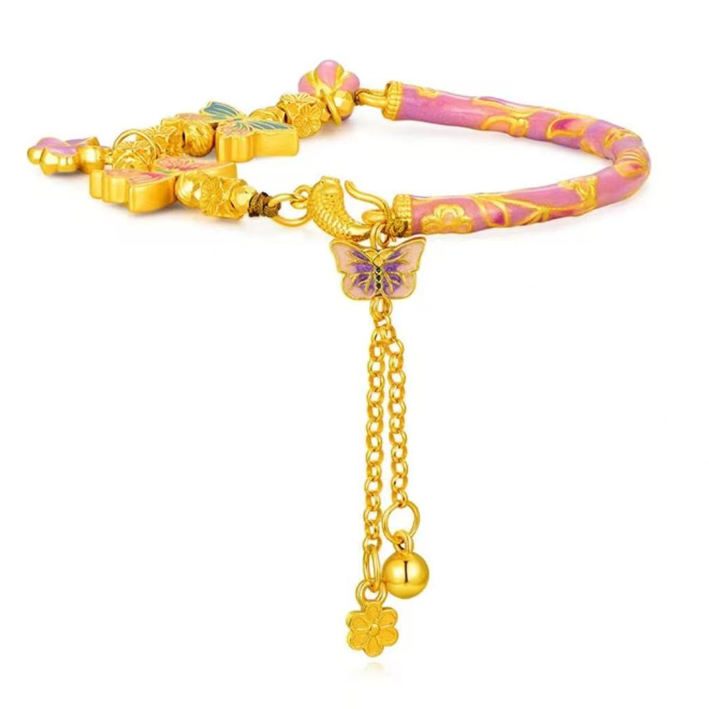 铜合金手链 蝴蝶半镯【蝶恋花蝴蝶】珐琅彩蝶恋花蝴蝶流自由调节