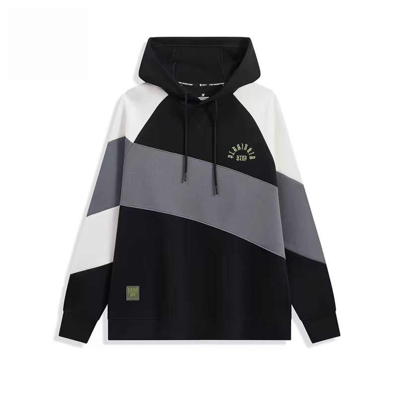 特步男士连帽卫衣春季新款撞色宽松休闲运动上衣976129930156