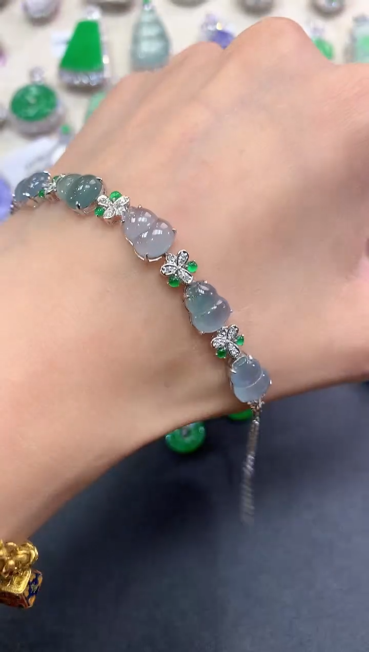 【闪购商品】翡翠手链18K金镶嵌q20        