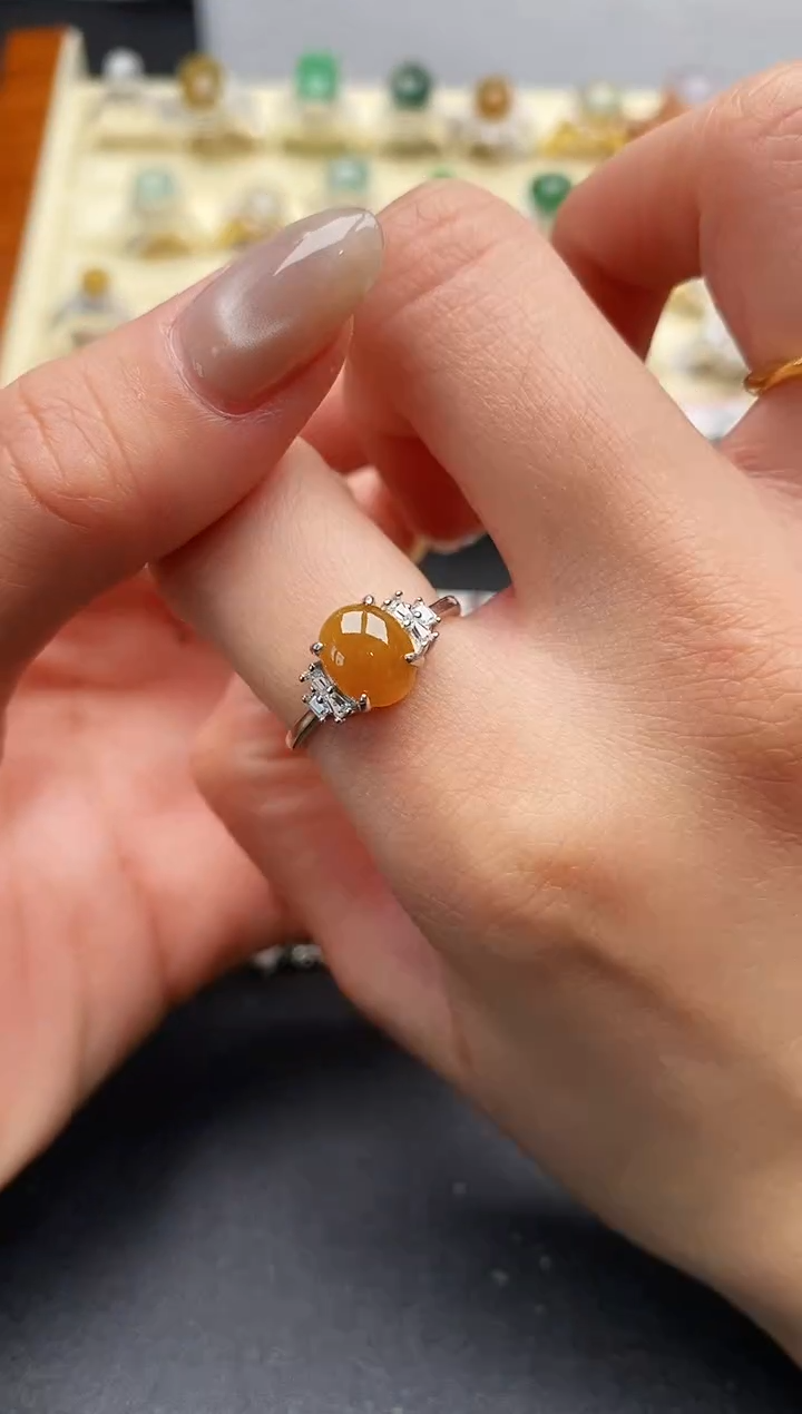 【闪购商品】翡翠戒指银S925镶嵌缅甸翡翠1 3+5