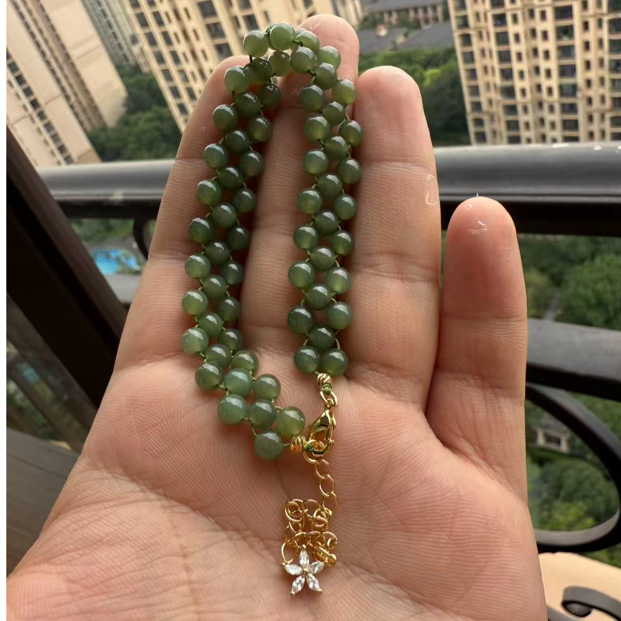 铭昌福纯天然和田玉青海料晴水手链 （6mm）51015-1