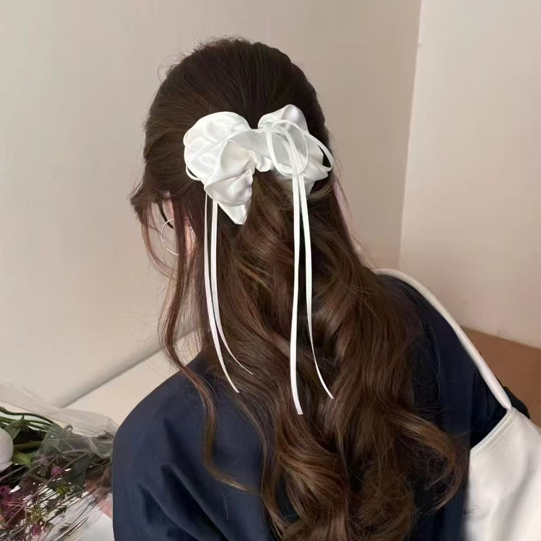 芭蕾风缎面蝴蝶结长飘带大肠发圈女后脑勺高级感马尾扎发发绳发饰