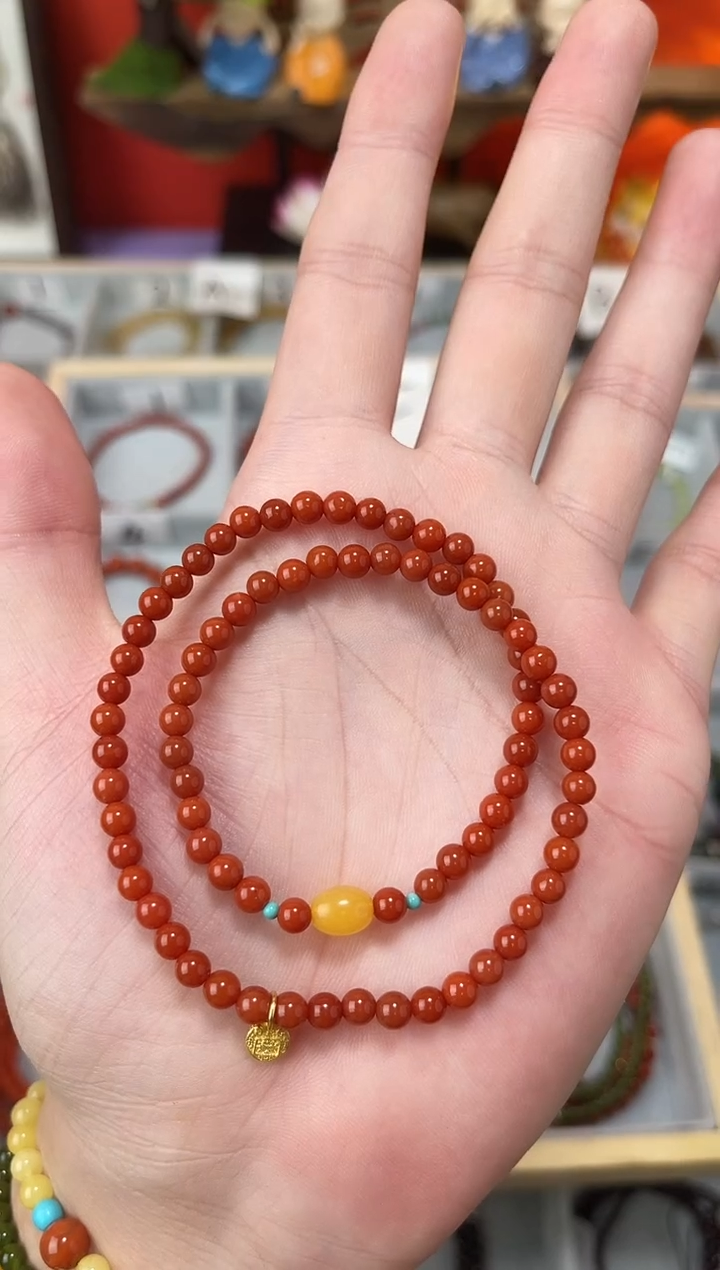 【闪购商品】南红玛瑙手串未镶嵌南红双圈QF-B50（多样性发一）