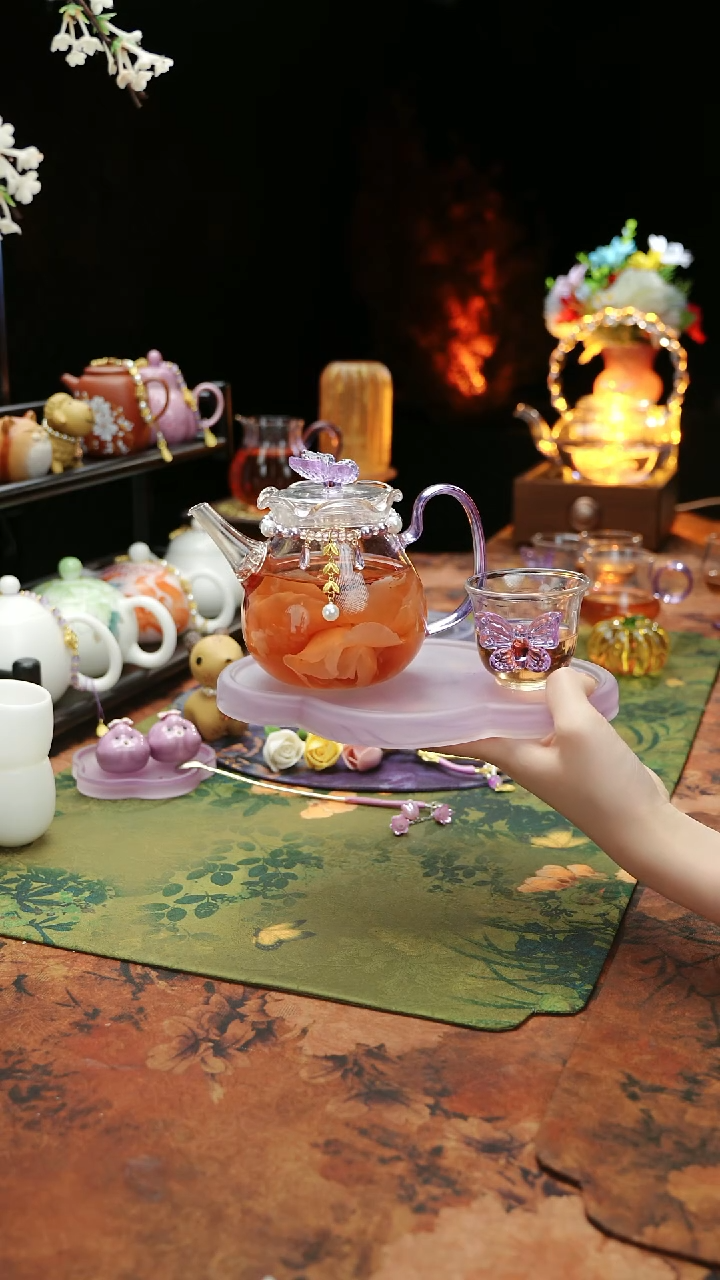 【闪购商品】紫色壶承+茶壶+链子+杯子