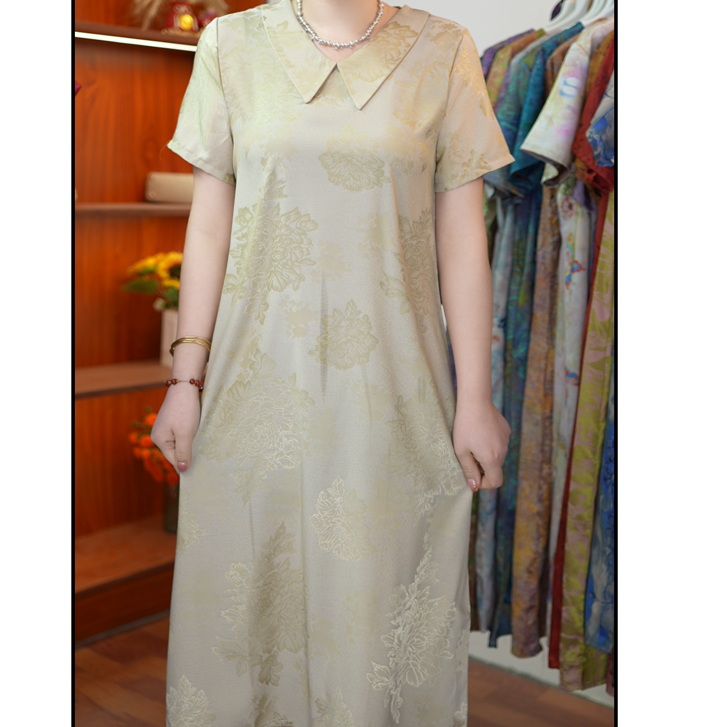 【牡丹娃娃领】夏季妈妈装时尚显瘦遮肉中长款减龄连衣裙