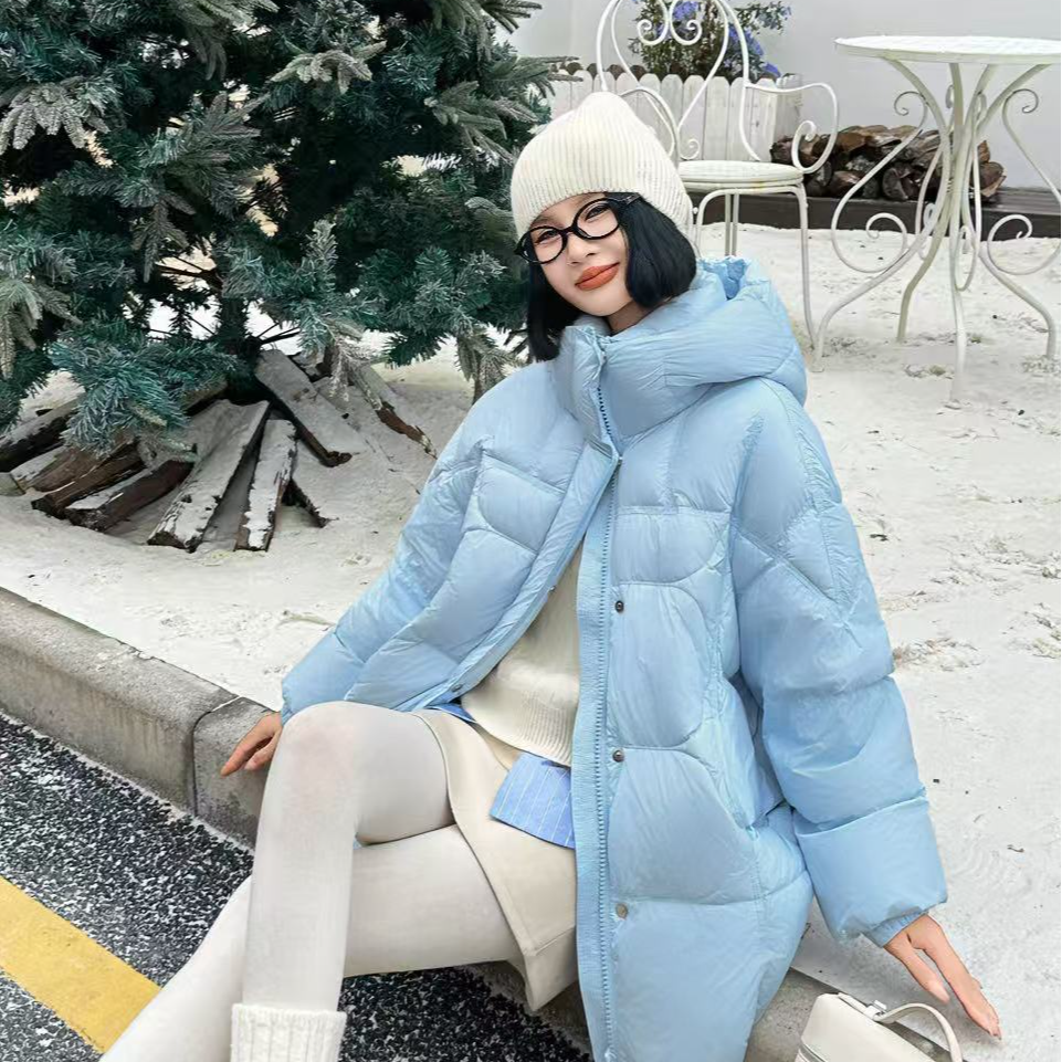 韩版连帽秋冬保暖中长款时尚洋气羽绒服6649
