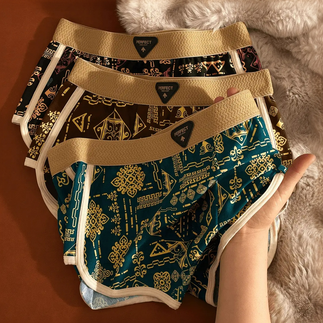 潮流印花男士内裤复古纯棉舒适透气平角裤衩个性宽松大码短裤男款