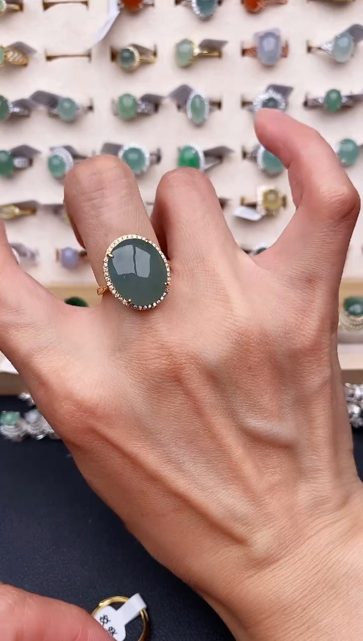 【闪购商品】翡翠戒指银S925镶嵌天然缅甸A货翡翠222   4-10