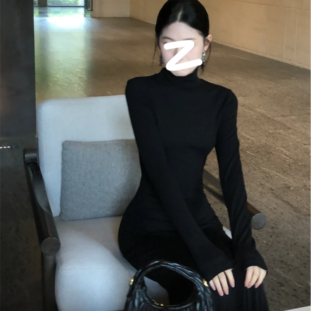 【步步生莲】秋冬高领修身显瘦连衣裙高级感百搭后妈包臀裙长袖长裙