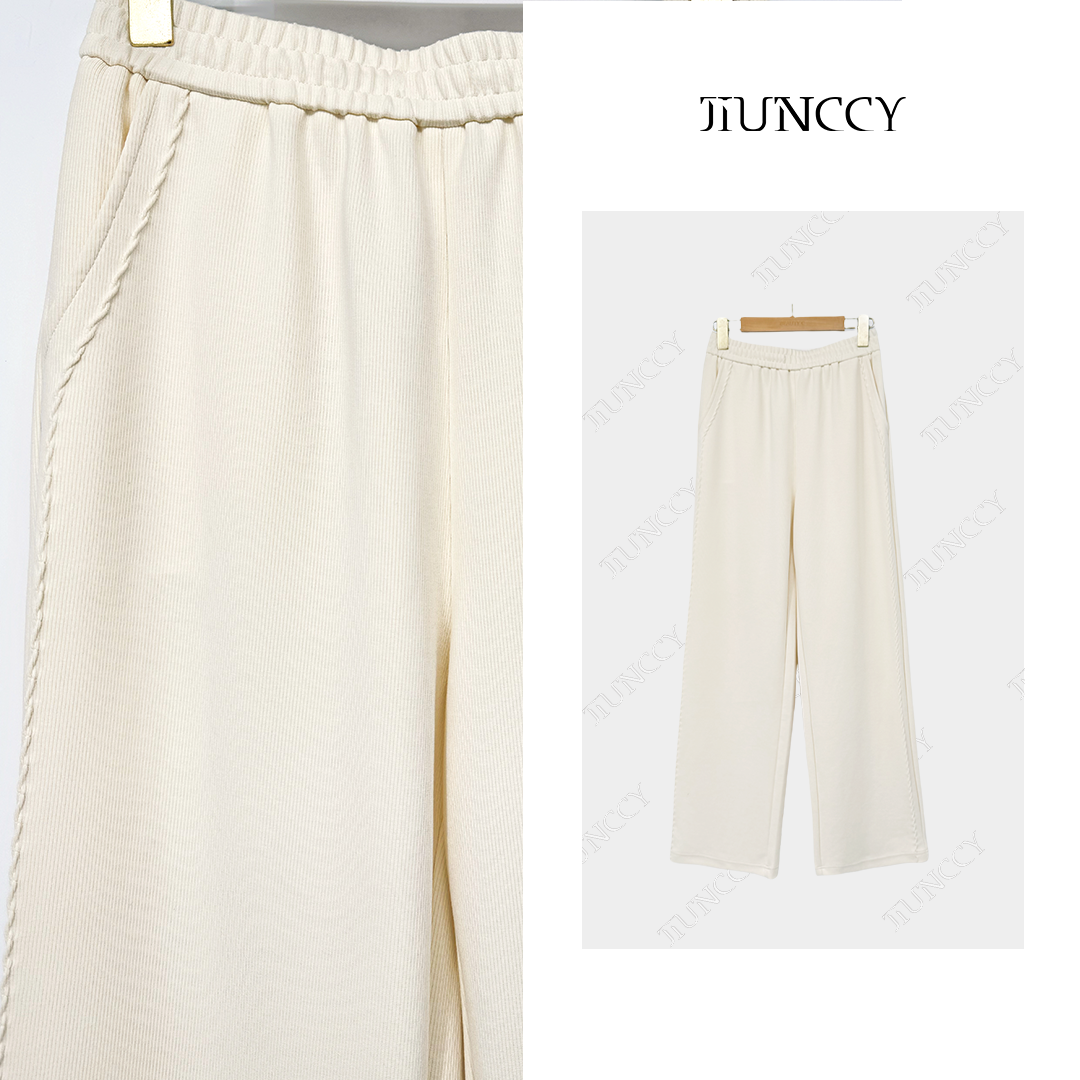 JIUNCCY【零感裤】定制浮雕缝绣松紧高腰休闲百搭直筒卫裤 52YCK041