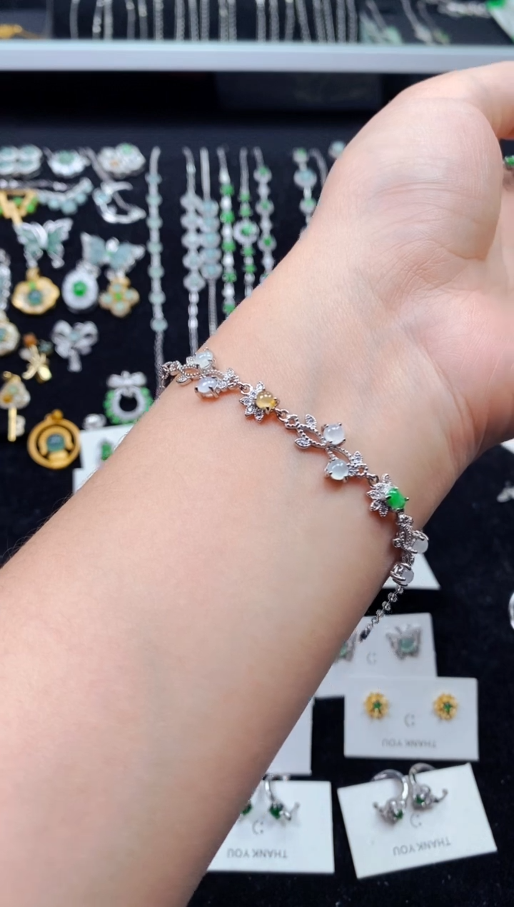 【闪购商品】翡翠手链银S925镶嵌7059