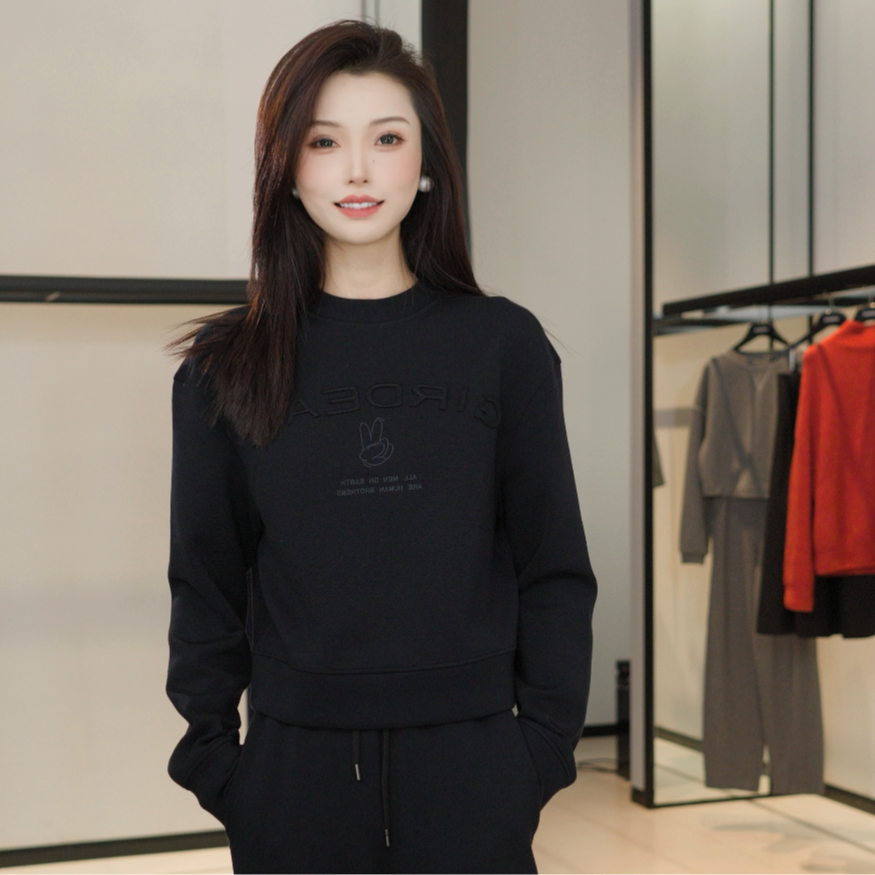 GIRDEAR/哥弟秋冬休闲刺绣高级百搭圆领卫衣女130151