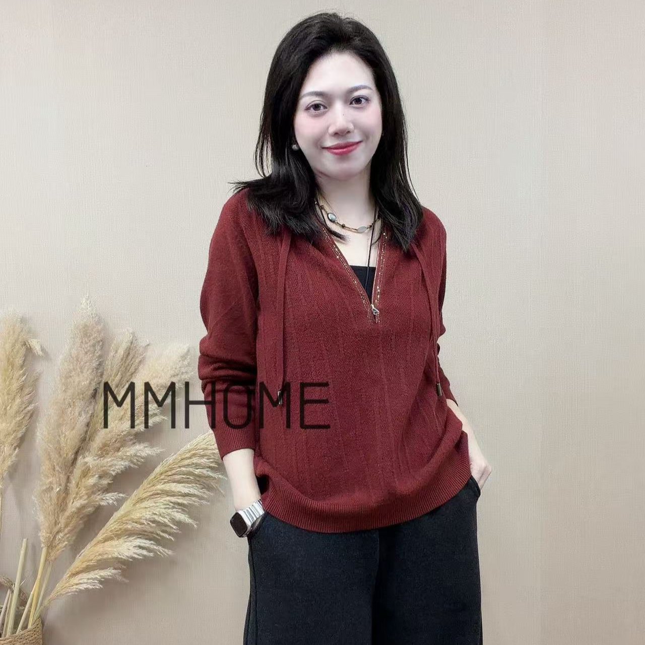 954  MM Factory连帽冬季纯色大码羊毛衫显瘦百搭毛衣毛针织衫