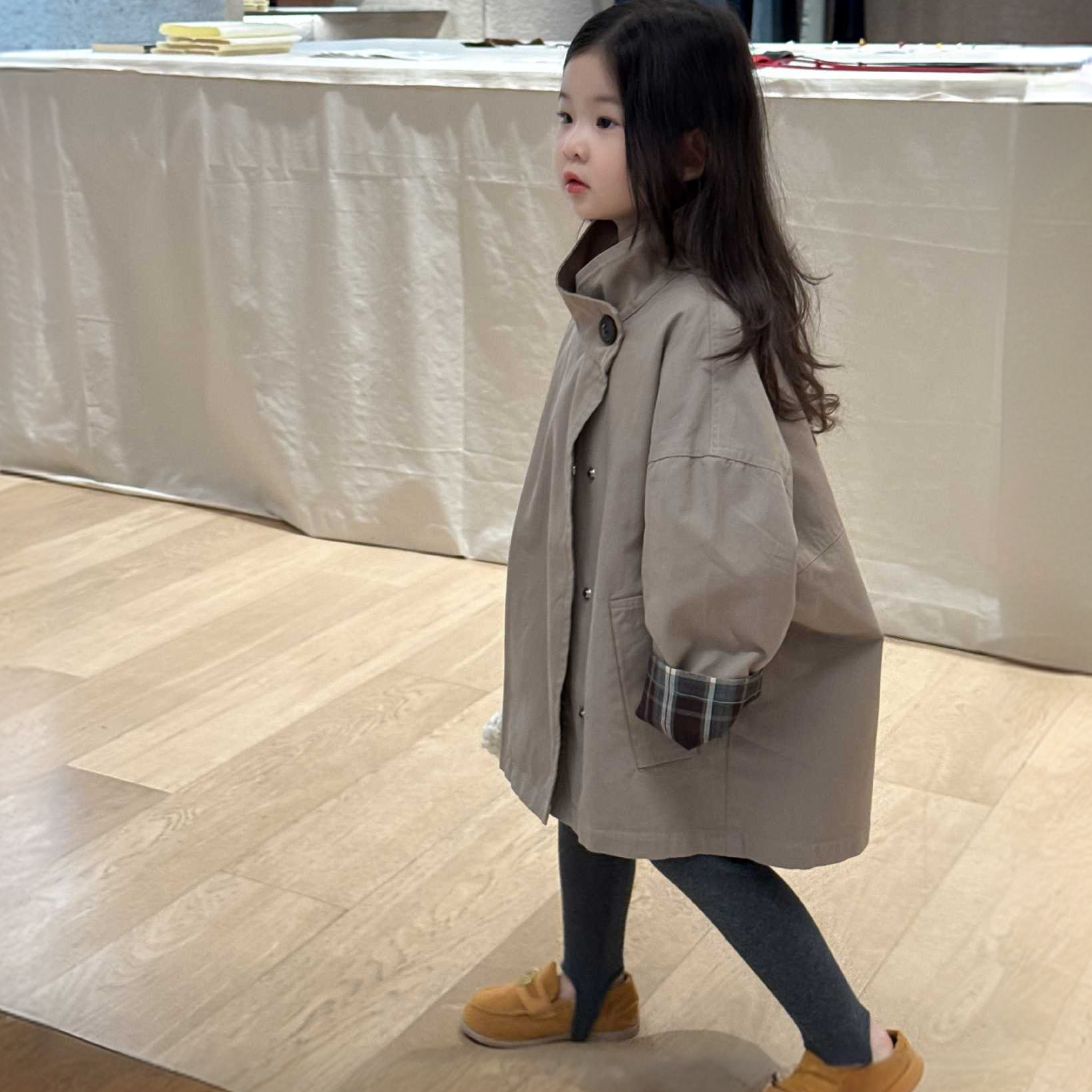 2025秋季款韩系女童休闲立领单排扣中长款风衣女宝百搭宽松外套