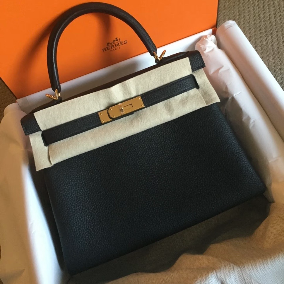 99新 Hermes/爱马仕 【小花Han】Kelly 28 黑色 Togo皮 X刻金扣包