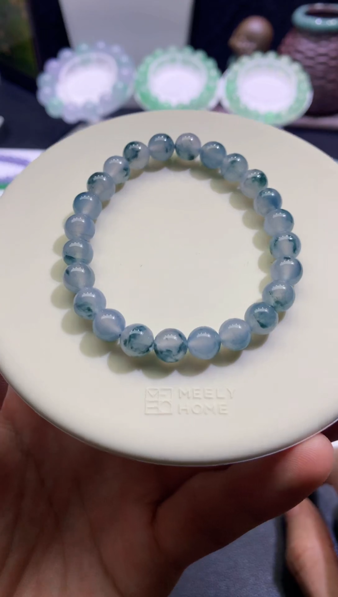 未镶嵌手链翡翠天然缅甸翡翠A货冰飘蓝花手串卡7.5mm