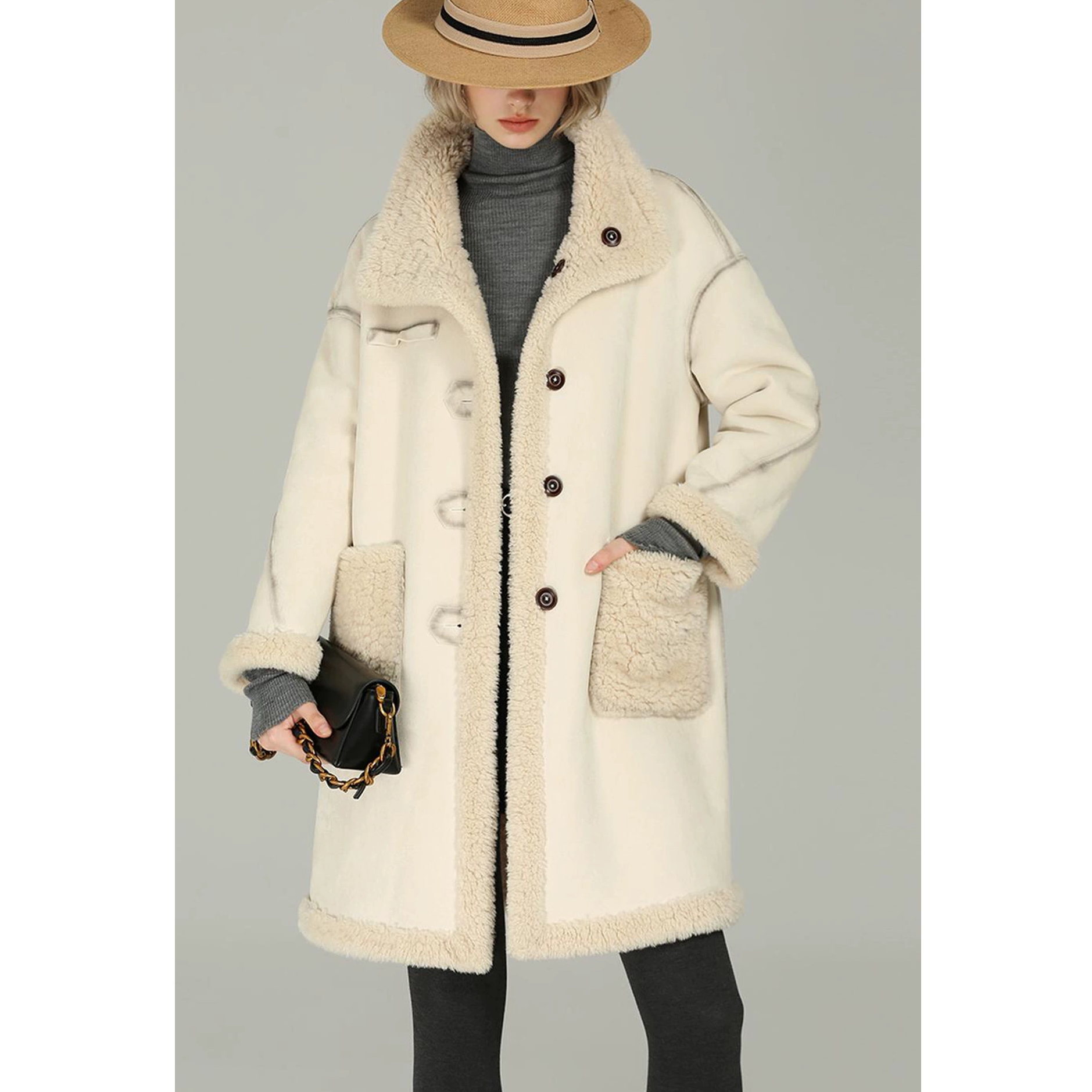 【澳洲进口】100%羊毛外套羊羔毛皮毛一体中长款大衣墨尔本