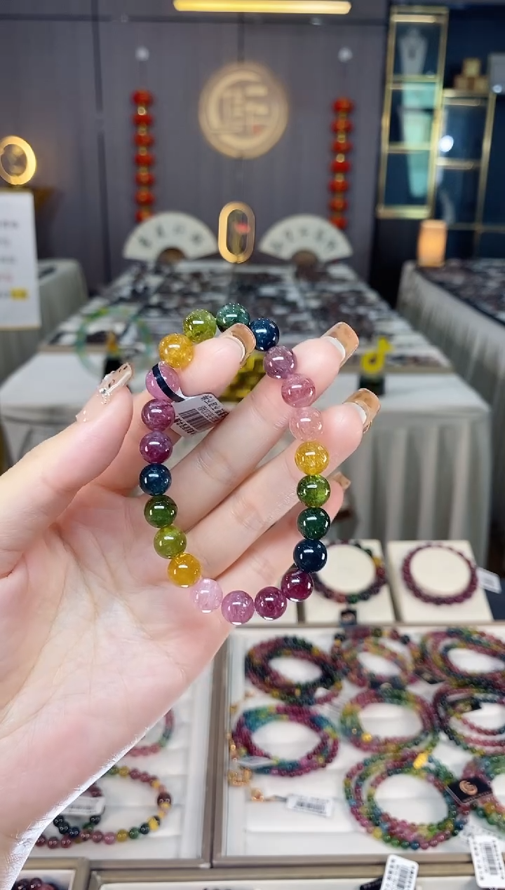 未镶嵌老矿碧玺彩虹单圈手串8mm+碧玺dan多样性发货一条