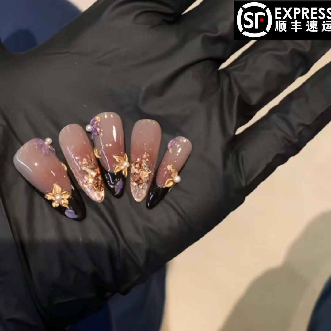 【紫醉金迷】纯手工制作气质百搭双色渐变可拆卸穿戴甲