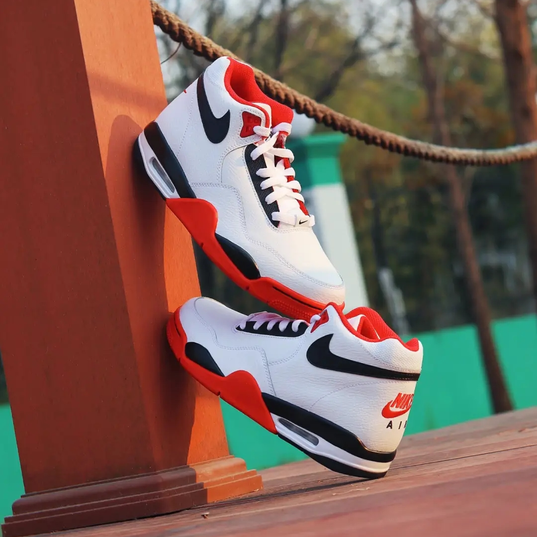 Nike耐克Flight Legacy 白红男鞋训练气垫中帮百搭休闲运动篮球鞋