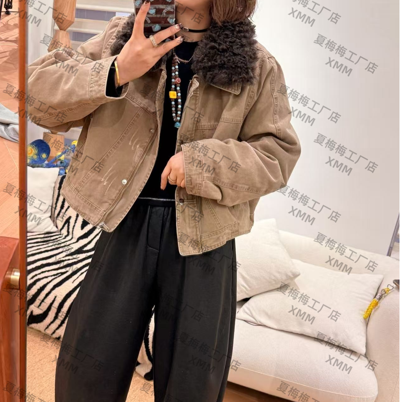 XMM【牛仔毛领羽绒服】牛仔拉链扣子厚款百搭宽松时尚休闲冬季H9906