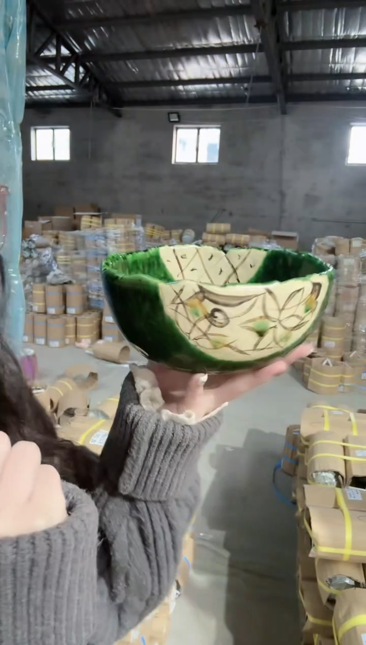 陶瓷织部间取花椭圆钵17cm(大乌龟壳)