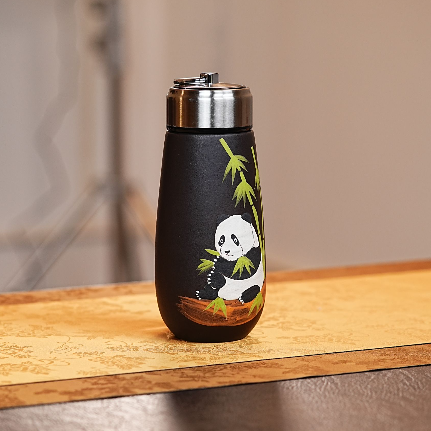 宜兴原矿紫砂熊猫泥绘保温杯茶具茶杯 115