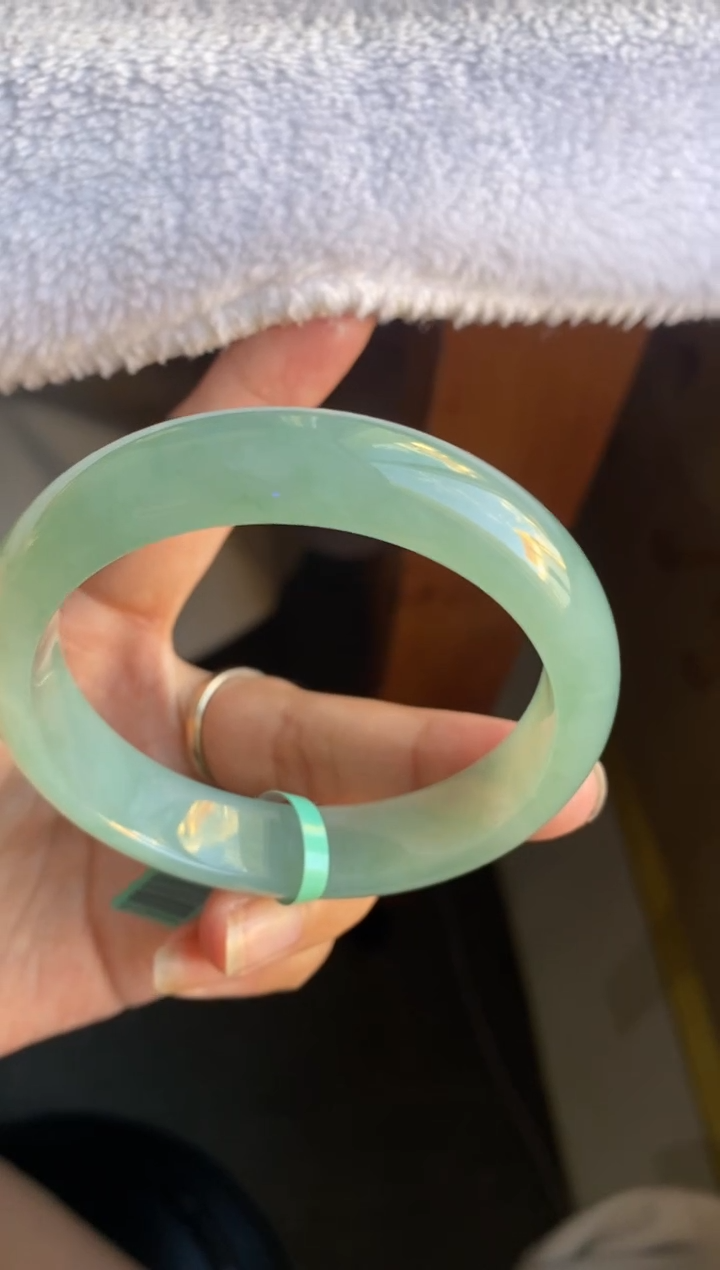 未镶嵌手镯翡翠（高货必买）冰透胶满色宝石碧绿19号