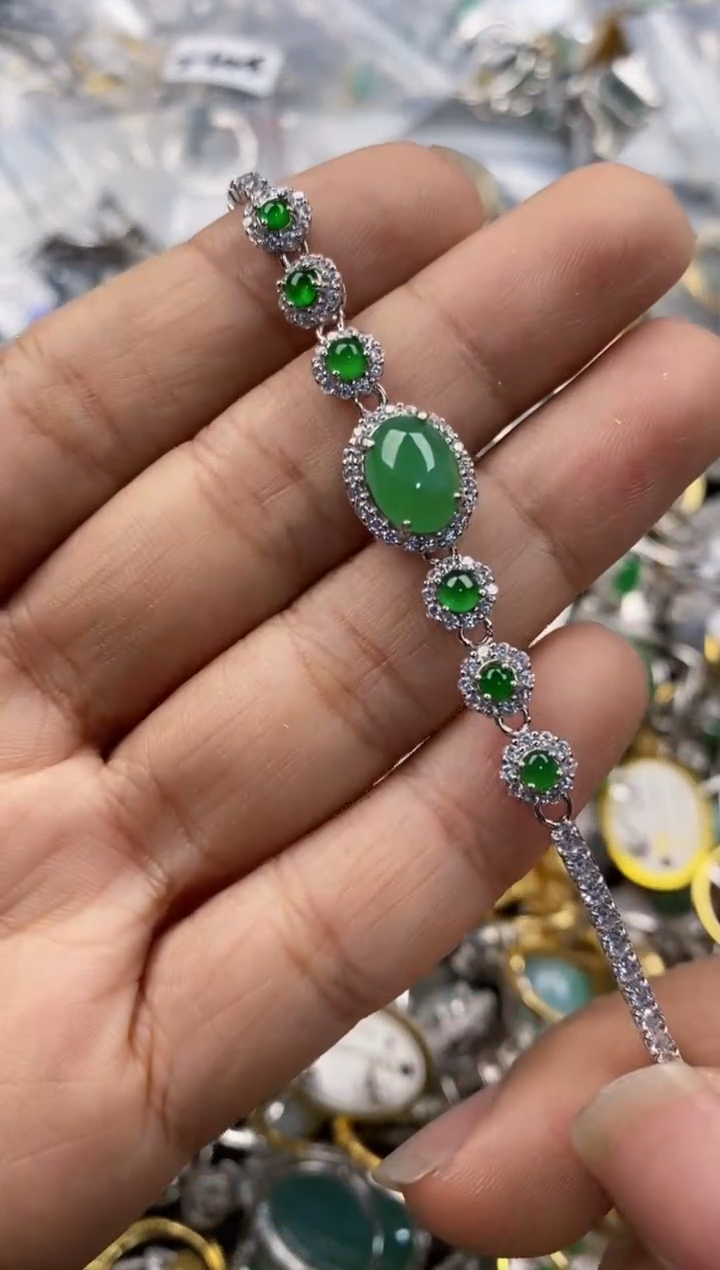 银S925镶嵌戒指翡翠777---7