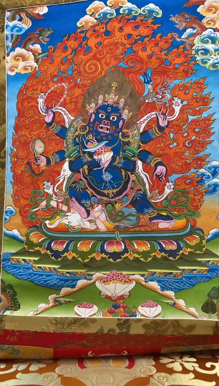 【闪购商品】卷轴画矿物质喷绘  大黑天1.3m金色龙布