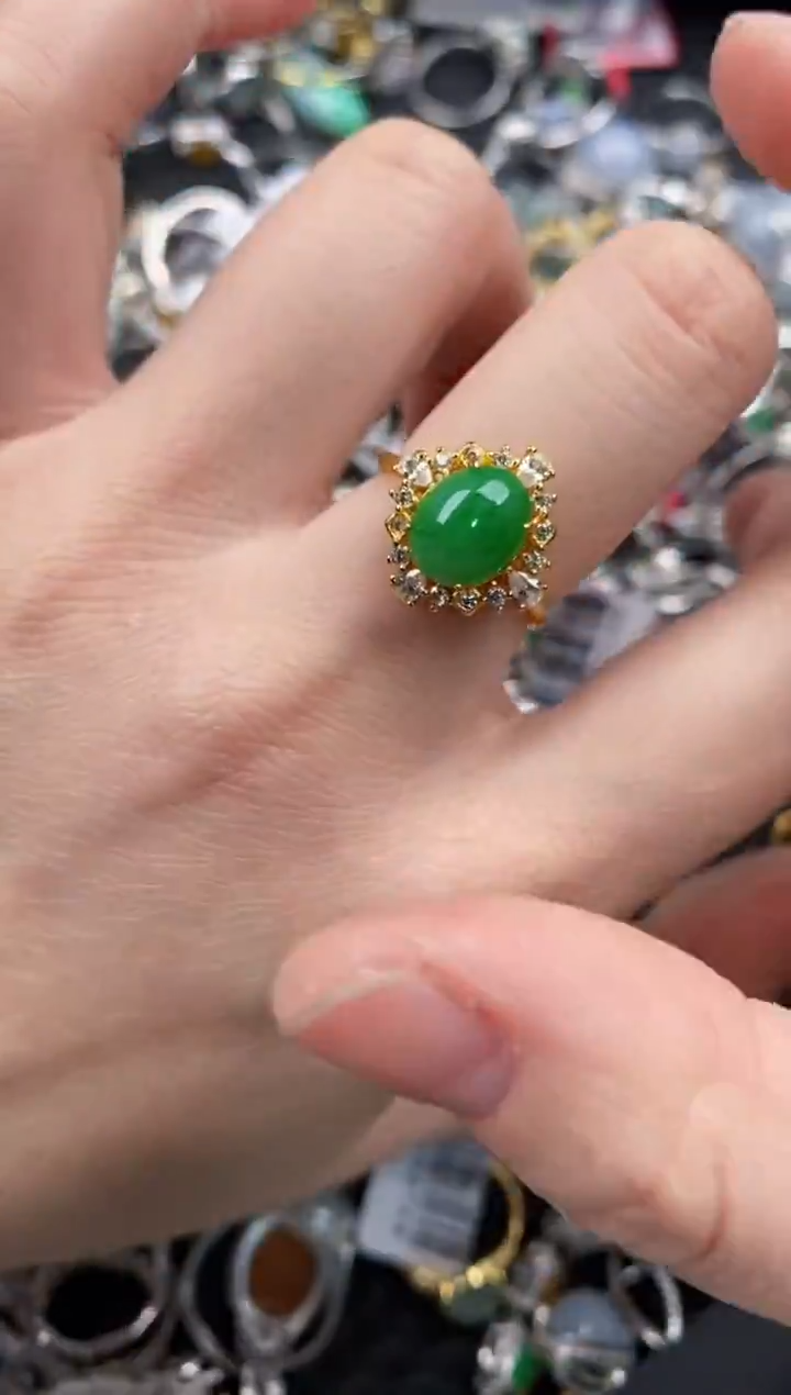 银S925镶嵌戒指翡翠777       9