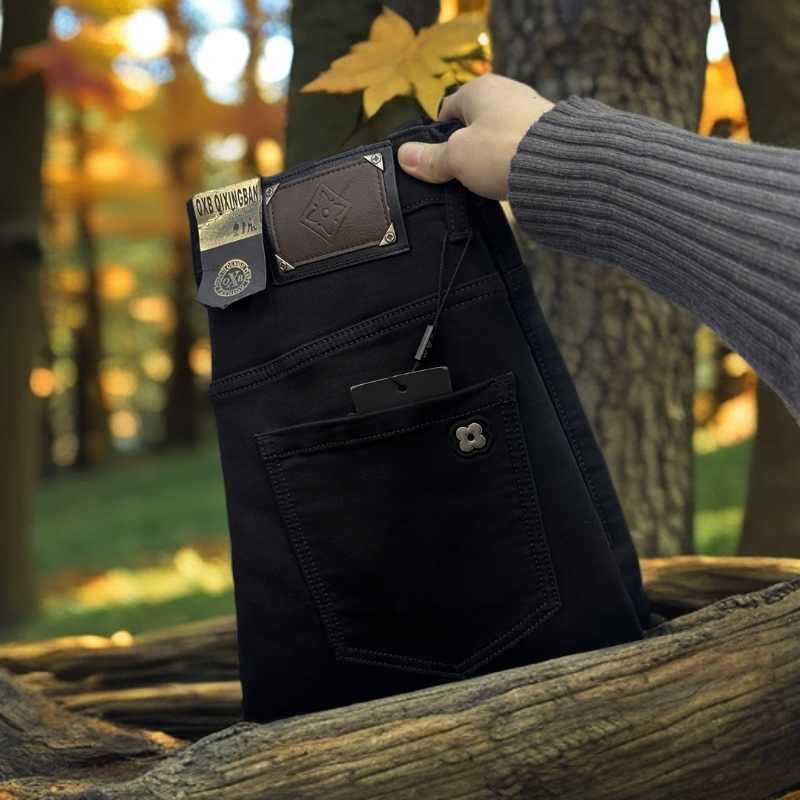 秋冬新款男士轻奢莱塞尔弹力修身小脚裤潮流百搭黑色牛仔裤厚款