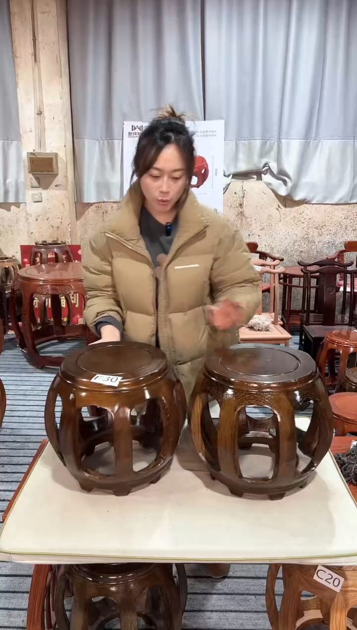 【闪购商品】鸡翅木类凳子F30微瑕一对鸡翅木小号鼓凳