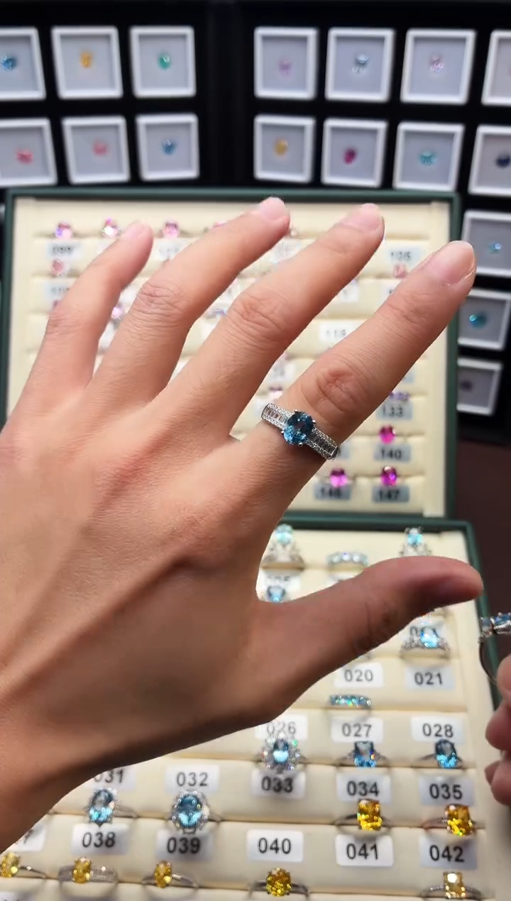 银S925镶嵌戒圈海蓝宝石1199