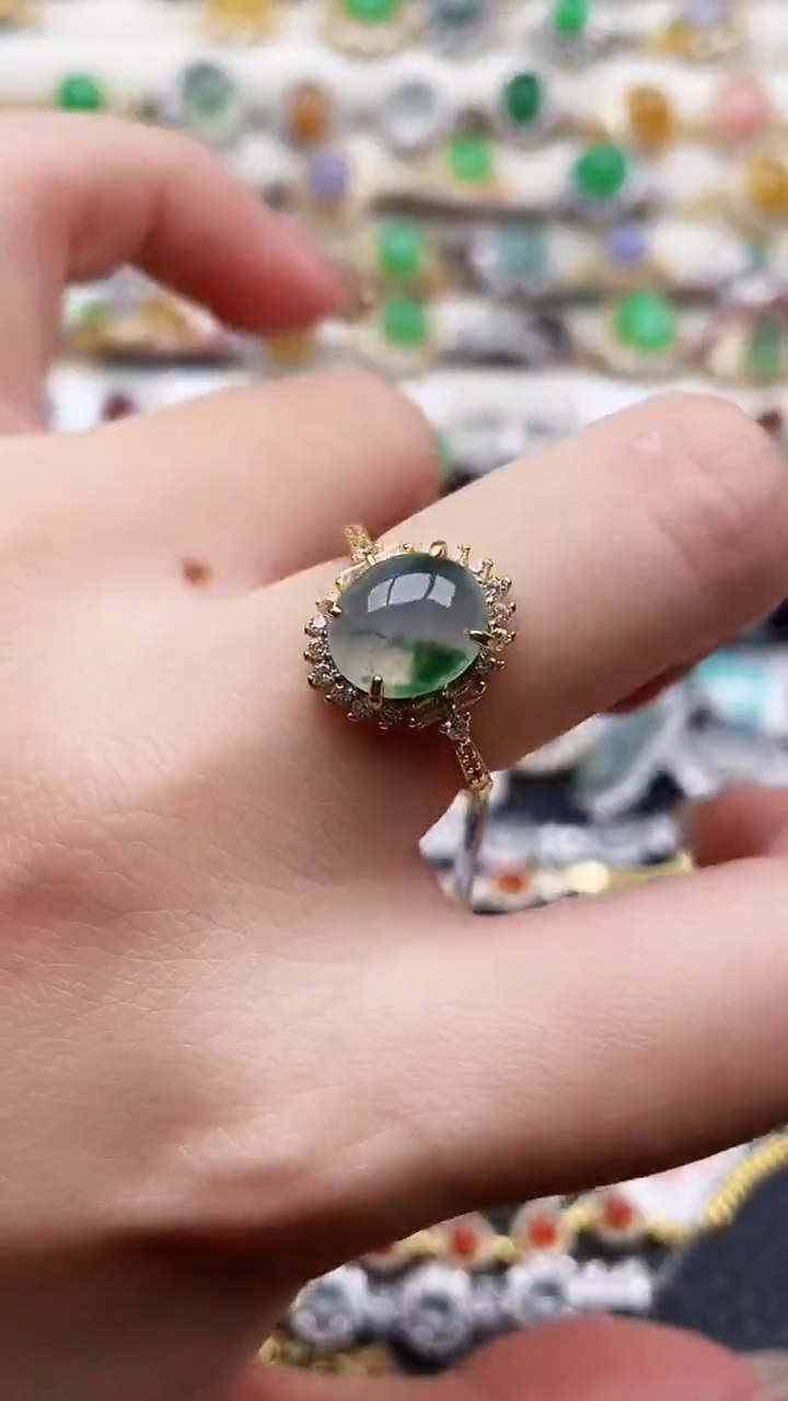 银S925镶嵌戒指翡翠100