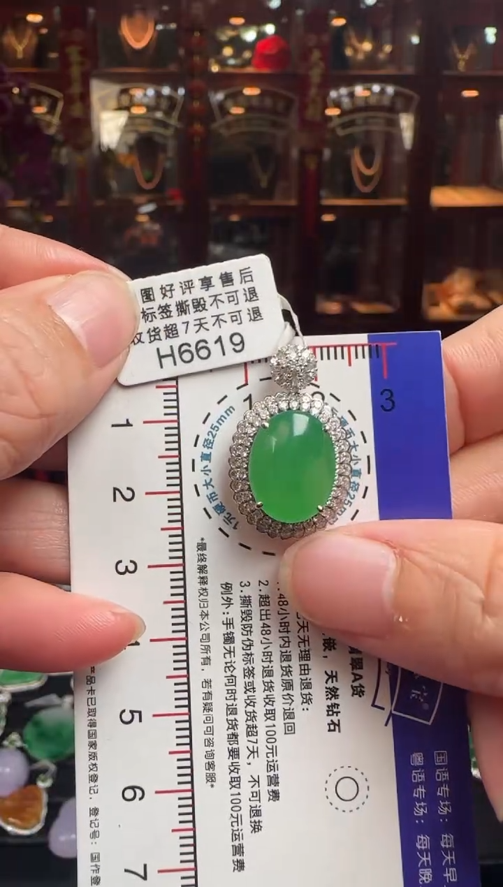 【闪购商品】翡翠颈饰18K金镶嵌H6619绿蛋面吊坠