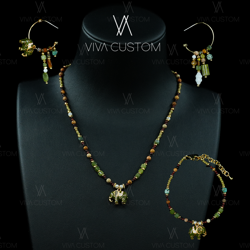 铜合金耳饰 彩石流光系列 精致滴油高级感小象套装