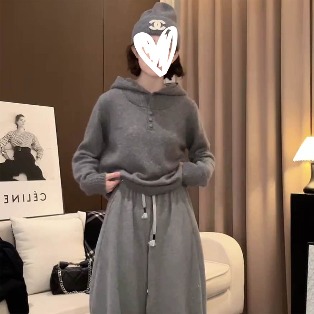 秋冬新款慵懒风连帽长袖百搭毛针织衫宽松休闲减龄洋气时尚C6567