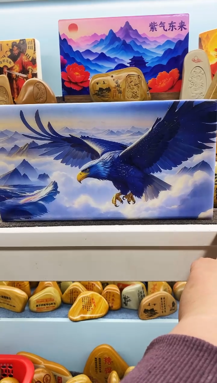 石材八骏图大展宏图彩绘摆件180